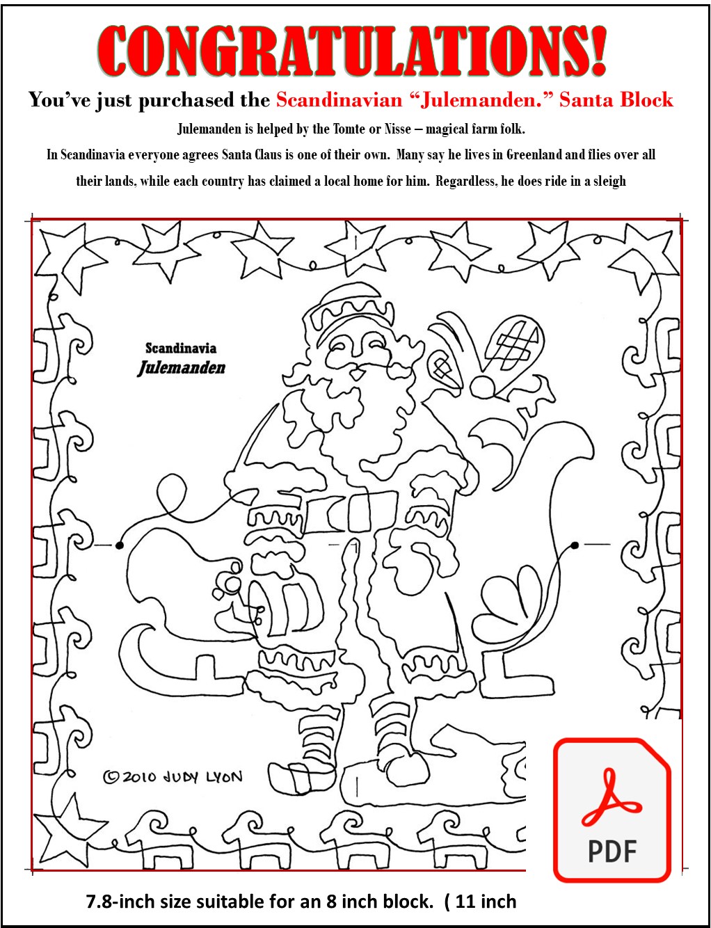 Santa Scandinavia Redwork: Digital Embroidery Files or PDF Printable Paper - Image 9